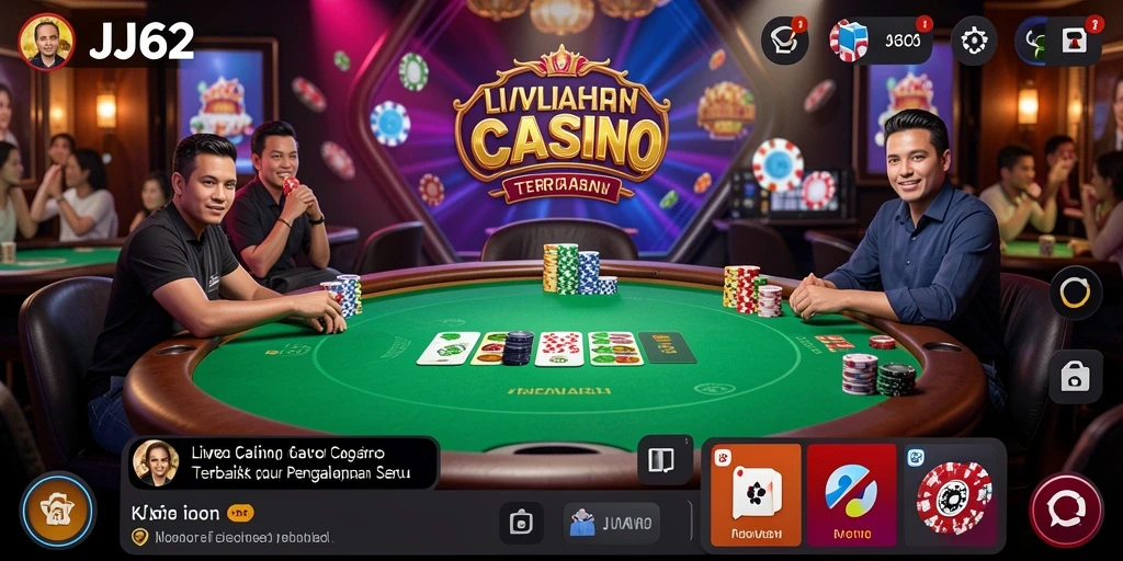 Menampilkan gameplay seru di aplikasi Live Casino JJ62.