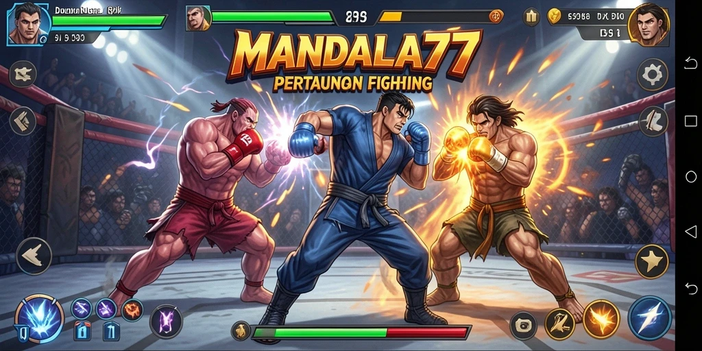 Tampilan gameplay MANDALA77 yang menampilkan pertarungan mendebarkan.