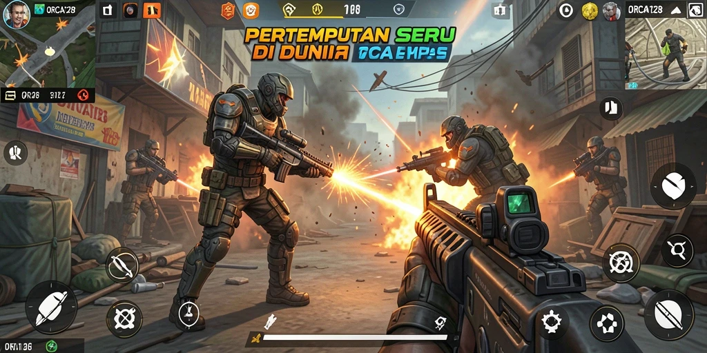 Tangkapan layar ORCA128 menunjukkan aksi pertempuran seru dan grafis menawan.