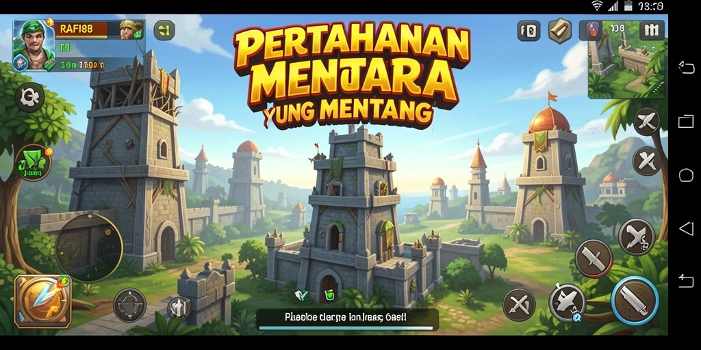 Tampilan gameplay dari game Tower Defense yang seru dan mendebarkan.