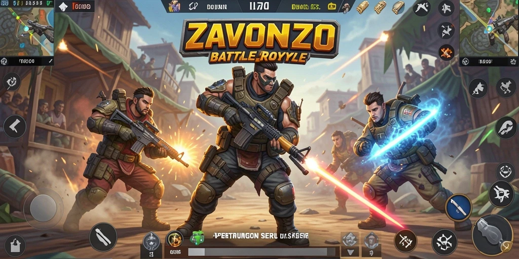 Gameplay seru dan mendebarkan dalam ZAVONZO Battle Royale.