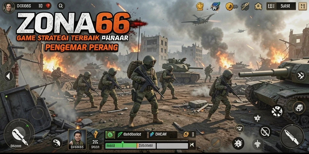 Tampilan gameplay ZONA66 yang menampilkan pertempuran strategi.